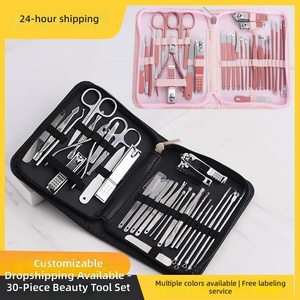 30PCS Manicure <b>Pedicure</b> <b>Tool</b> Set Stainless Steel Nail Clipper Kit With Pink Travel Case Cuticle Care <b>Tools</b> - Product Image 2