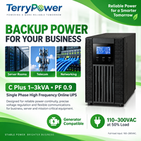 C1-3K PLUS TerryPower 1KVA/2KVA/3KVA 12V9Ah Baterai Asam Timbal Satu Fasa Online UPS Konversi Ganda PF 0.9 LCD RS232