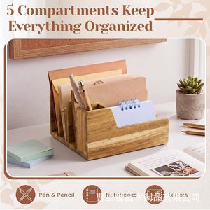 Organizador de archivos de madera para oficina, organizador de escritorio de 5 niveles, estante para carpetas, clasificador de sobres, para uso doméstico y de oficina - Product Image 5
