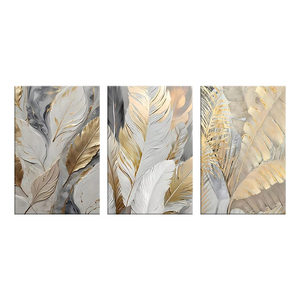 Modern Wall Art 3pcs Gold Feather Leaf Canvas Poster Abstract <strong>Neutral</strong> Grey Gold <strong>Prints</strong> for Living Room Bedroom Hotel Home Decor - Product Image 6