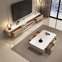 Table TV en bois en vente chaude Table basse en MDF Mobilier de salon de luxe moderne Supports TV blancs avec tiroirs