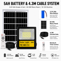 Lampu Sorot Tenaga Surya 30W Tahan Air Luar Ruangan Panel Mono ABS Hitam Baterai 5Ah Remote Lampu Taman Teras Dinding Halaman