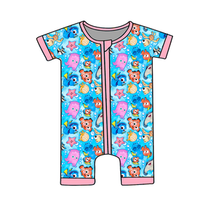 جمبسوت صيفي للأطفال بأكمام قصيرة، ناعم ومسامي، ملابس نوم من ألياف الخيزران، بسحاب مزدوج - Product Image 1