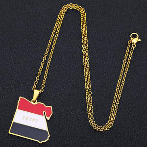 Nouveau à la mode émail goutte à goutte huile pays du <span class=keywords><strong>monde</strong></span> drapeau charme acier inoxydable National egypte carte collier - Product Image 3