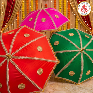 Wedding Umbrella Decorative <b>Canopy</b> with Vibrant <b>Fabric</b> Embroidery Beads Tassels and Traditional Design for Bridal Entry Mandap - Product Image 6