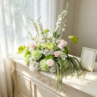 Rangkaian Bunga Artifisial Putih Pink Mewah, Sentuhan Asli Mawar, Anthurium, Hydrangea, Dekorasi Meja Pernikahan, Acara, Pesta