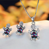 Conjunto de collares y pendientes con forma de tortuga para mujer y niña, joyería con adornos de animales, moda al por mayor