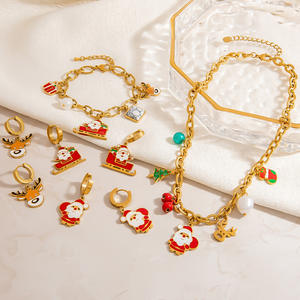 Christmas Jewelry <b>Set</b> Women's Gold Tone Santa Reindeer Pendant Necklace <b>Bracelet</b> Earrings Party Gift Cartoon Style - Product Image 1