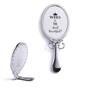 Customized Oval Metal Mirror Foldable Desktop Mirror Handheld Mirror Customizable Logo With PU <b>Pouch</b> - Product Image 2