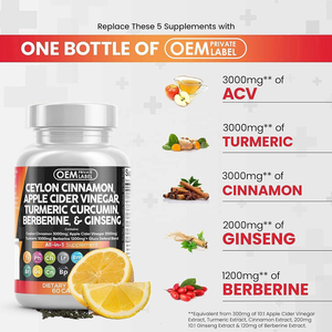 Groothandel Ceylon Kaneelcapsules Met Appelazijn, Kurkuma Curcumine Voor Volwassen Immuunondersteuning En Energieboost - Product Image 3