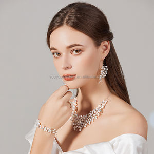 Moda tatlısu inci fantezi gelin bilezik aksesuarları balo kristal küpe kadınlar düğün Wedding seti - Product Image 6