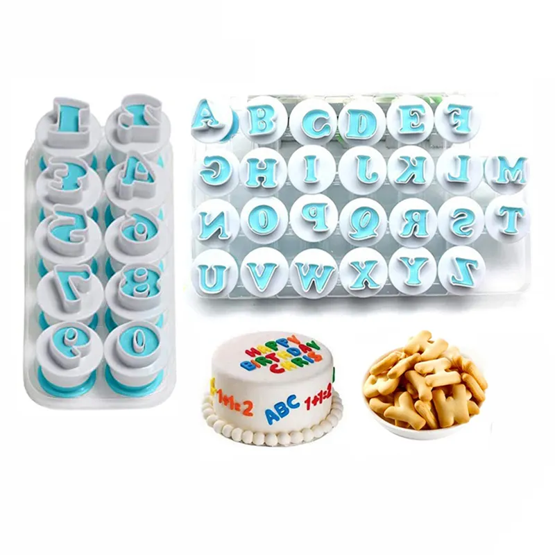 Cookie Stamp Cake Alfabet Nummer Biscuit Cutter Kleine Hoofdletter Mold Fondant Decorating Gereedschap Alfabet Postzegels