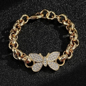 Pulsera JXX Chapada en Oro con Eslabones Estilo Gitano y Piedras, Longitud Ajustable, Diseño de Cadena Elegante, Joyería Sofisticada - Product Image 1