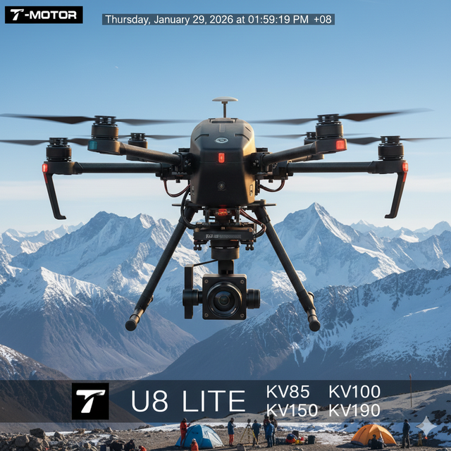 U8 Lite T-MOTOR Efficiency Type Multirotor UAV Motor KV85/KV100/KV150 , Cruise, Security and Protection, Surveying and Mapping.