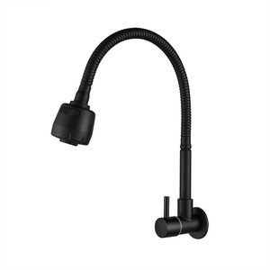 Black Single Handle Wall Mounted Rotary Faucet Flexible Hose Kitchen Sink Dishwasher Use Minimalist Style Ceramic Valve Core - Product Image 3