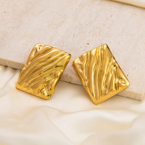 Square Wave <b>Stud</b> Earrings <b>Titanium</b> Steel 18K Gold Plated Geometric Design For Women Party Jewelry - Product Image 2
