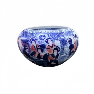 ชามเซรามิกจิ่งเต๋อเจิ้นลายเพ้นท์มือสีน้ำเงินขาวเคลือบแดง ใช้ได้สองแบบ ทั้งเป็นชามปลาและอ่างล้างหน้า ของตกแต่งบ้านสไตล์จีน - Product Image 1