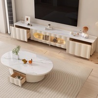 Ensemble de meubles de salon de style moderne de luxe avec meuble TV carré en bois et plateau en marbre et table basse ovale avec tiroirs