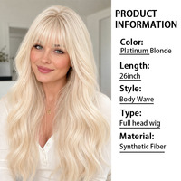 Perruque synthétique longue ondulée blond platine pour femme, avec frange complète, résistante à la chaleur, pour usage quotidien et fêtes – Fournisseur d'usine