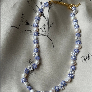 Delicado elegante muy popular joyería fina hecha a mano de alta calidad perla con cuentas azul Margarita flor gargantilla collar