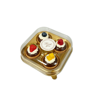 Boîte à pâtisserie dorée jetable en plastique pour 2/3/4 pièces, vente en gros, emballage rond pour biscuits, gâteaux et tartelettes aux œufs