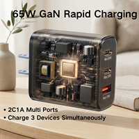 Chargeur GaN 65W en gros, charge rapide, 3 ports, adaptateur secteur Type C, 2C1A, chargeur de téléphone portable pour Samsung