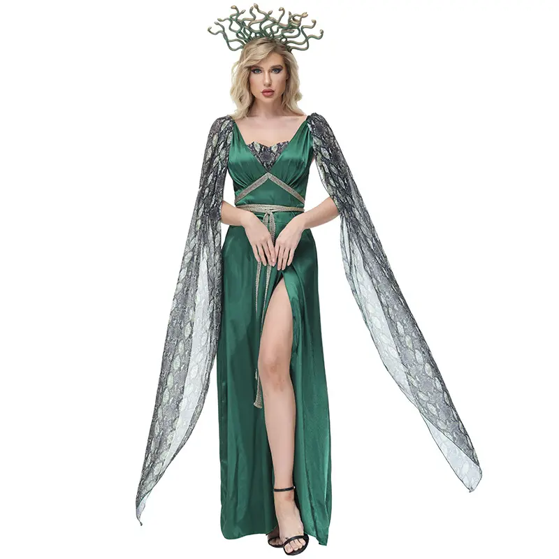 성인 할로윈 파티 변장 여성 섹시한 메두사 의상 무대 공연 뱀 퀸 드레스