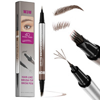 W3W 2-en-1 Stylo à sourcils liquide 4D double embout, waterproof, pointe fourche effet poils, pour sourcils naturels, longue tenue, marque privée, en stock, faible MOQ