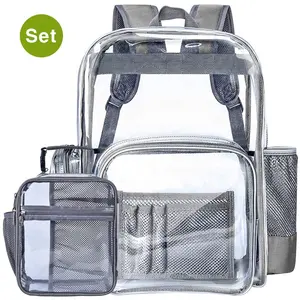 Manufacturer Custom Logo Waterproof Tpu Plastic Transparent Pvc Heavy Duty Clear Kids School Bag Backpack Set With Lunch Box Bag