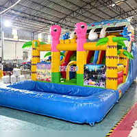 Toboggan aquatique gonflable Thème Océan 2 toboggans Piscine à jets Pieuvre Location pour fêtes d'enfants Toboggan commercial en PVC robuste