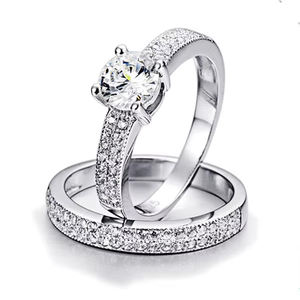 China Fabricante Alta Qualidade 925 Anel De Noivado De Prata Set para As Mulheres - Product Image 1