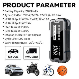 Arrancador de batería de coche de corriente máxima portátil 4000A con bomba de aire Inflador de neumáticos 150PSI - Product Image 4