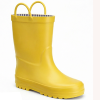 Bottes de pluie mi-mollet imperméables en caoutchouc jaune unisexe pour enfants avec poignées de traction, doublure légère en coton pour l'été et l'automne