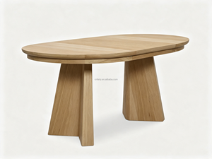 <span class=keywords><strong>Table</strong></span> à <span class=keywords><strong>manger</strong></span> ovale extensible moderne FERLY, transformable de <span class=keywords><strong>ronde</strong></span> à ovale, finition bois, base géométrique - Product Image 3