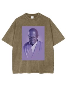S Wars Mace <span class=keywords><strong>Windu</strong></span> T-Shirts mùa hè 100% cotton Thả Vai crewneck nặng rửa axit - Product Image 2