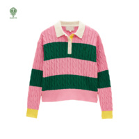 Pull-over en coton tricoté 100 % pour femme, style universitaire, col polo, rayures colorées, personnalisable avec logo, unisexe, pour le rugby