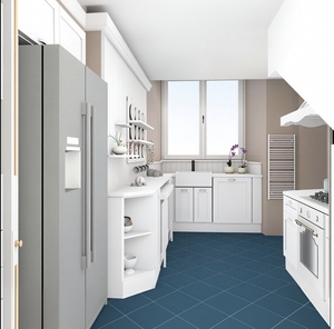 ตู้ครัวสไตล์โมเดิร์นฟาร์มเฮาส์สีขาวแบบเชคเกอร์ ตู้ครัวไม้สั่งทำสไตล์เมดิเตอร์เรเนียนสุดหรู พร้อมชั้นวางจานแบบเปิด - Product Image 2