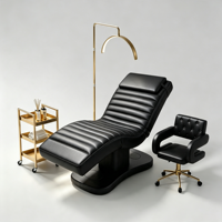 Table de massage électrique de luxe marron pour salon de beauté et spa, lit esthétique incurvé pour soins des cils et traitements du visage