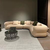 Juego de Sofás Seccionales Curvos Modulares de Diseño Europeo de Alta Calidad, 2/3 Plazas, Moderno, Rectangular, Tela Bouclé, Patas de Madera Maciza, para Sala de Estar