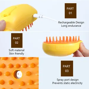 Rechargeable Factory Dry Wet Silicone Massage Tool Multifunctional 3 In 1 Pet Hair Cleaner Brush Dog Cat Steam Brush