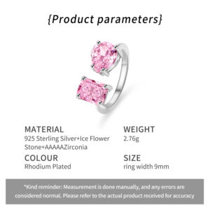 925 Sterling Zilveren Statement Openingsringen Met Roze Zirkoon Lab Diamant Trendy Geometrische Sieraden Voor Vrouwen Voor Bruiloften - Product Image 2