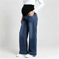 Jeans de maternité grande taille pour femmes, coupe large, soutien du ventre, denim extensible, vêtements décontractés confortables