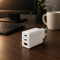Chargeur mural GaN 65W, prise EU, PD 3.0, QC3.0, double port USB-C USB-A, adaptateur secteur pour ordinateur portable, tablette, téléphone