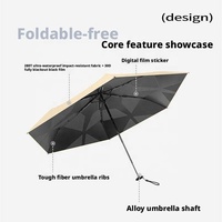Parapluie mini pliant à six baleines avec poignée télescopique, en pongé noir, manuel, protection solaire