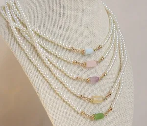 Vintage Wholesale Pearl And Gem Necklace Aquamarine Natural Big Choker Fashion Choker Chain Waterproof Jewelry Women Imitation