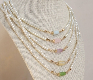 Collana Vintage all'ingrosso di perle e gemme acquamarina naturale grande girocollo di moda catena impermeabile gioielli donna imitazione - Product Image 1