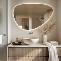 Miroir LED en galets organiques nordiques avec rétroéclairage, miroir intelligent asymétrique minimaliste pour la conception de salles de bain d'hôtels modernes