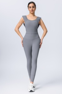 Set Yoga a Due Pezzi con Top Corto a Collo Tondo e Leggings a Vita Alta, Senza Cuciture, in Spandex e Poliestere Elasticizzato in Quattro Direzioni - Product Image 5