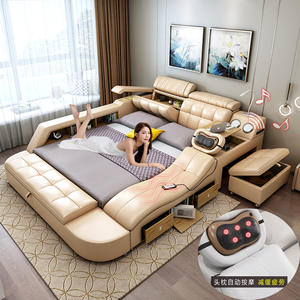 JINSHAN 핫 스마트 가죽 침대, 무선 스피커와 USB 럭셔리 현대 침실 세트 마사지 기능 침대 수납 - Product Image 6