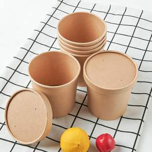 Custom Printed 750ml Biodegradable Kraft Hot Food Paper Bowl Container Takeaway Disposable 250ml Paper Soup <b>Cup</b> With Lid - Product Image 4